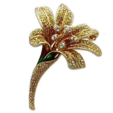 LO2390 - Gold White Metal Brooches with Top Grade Crystal  in Multi Color