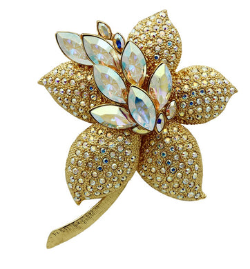LO2402 - Gold White Metal Brooches with Top Grade Crystal  in Aurora Borealis (Rainbow Effect)