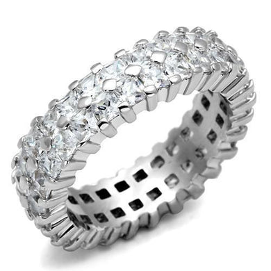 LO2431 - Rhodium Brass Ring with AAA Grade CZ  in Clear