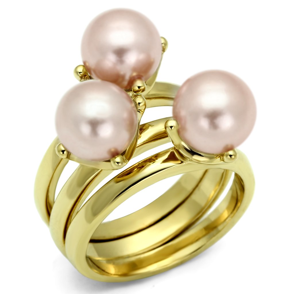 LO2508 - Gold Brass Ring with Synthetic Pearl in Light Rose