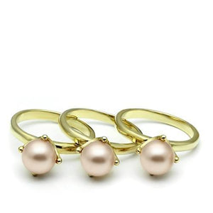 LO2508 - Gold Brass Ring with Synthetic Pearl in Light Rose