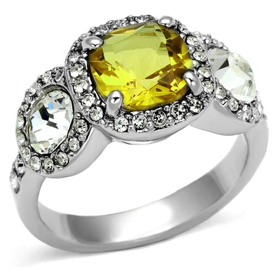 LO2517 - Rhodium Brass Ring with Synthetic Synthetic Glass in Topaz