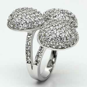 LO2526 - Rhodium Brass Ring with AAA Grade CZ  in Clear