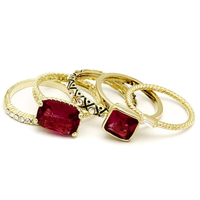 LO2548 - Gold Brass Ring with Synthetic Synthetic Glass in Ruby