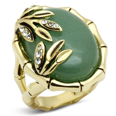 LO2609 - Gold Brass Ring with Semi-Precious Jade in Emerald