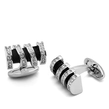 Load image into Gallery viewer, LO2633 - Rhodium Brass Cufflink with Top Grade Crystal  in Clear
