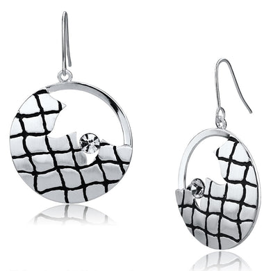 LO2687 - Matte Rhodium & Rhodium Iron Earrings with Top Grade Crystal  in Clear