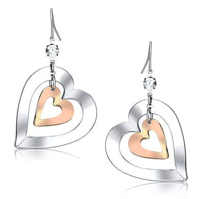 LO2695 - Rose Gold + Rhodium Iron Earrings with Top Grade Crystal  in Clear