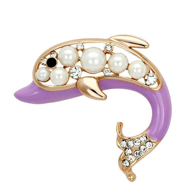 LO2783 - Flash Rose Gold White Metal Brooches with Synthetic Pearl in White