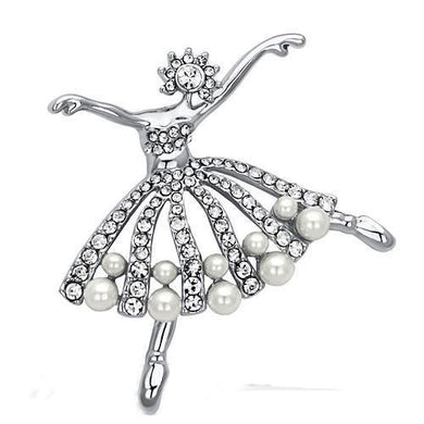 LO2801 - Imitation Rhodium White Metal Brooches with Synthetic Pearl in White