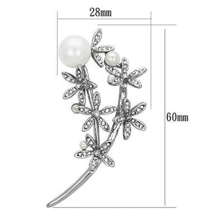 LO2833 - Imitation Rhodium White Metal Brooches with Synthetic Pearl in White