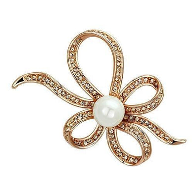 LO2841 - Flash Rose Gold White Metal Brooches with Synthetic Pearl in White