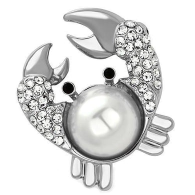 LO2842 - Imitation Rhodium White Metal Brooches with Synthetic Pearl in White