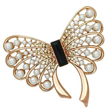 LO2869 - Flash Rose Gold White Metal Brooches with Synthetic Pearl in Jet