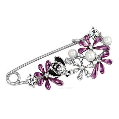 LO2878 - Imitation Rhodium White Metal Brooches with Synthetic Pearl in White