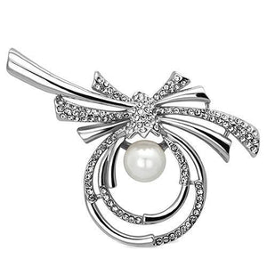 LO2938 - Imitation Rhodium White Metal Brooches with Synthetic Pearl in White