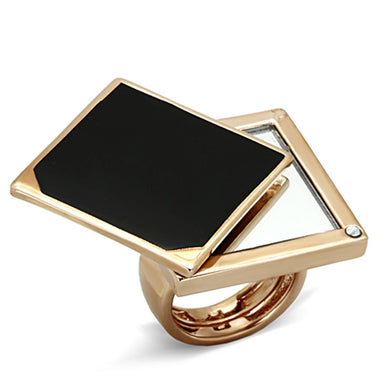 LO2966 - Rose Gold Brass Ring with Synthetic Synthetic Glass in Clear
