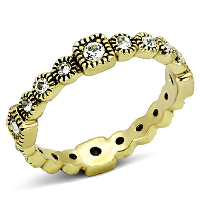 LO3003 Gold Brass Ring with Top Grade Crystal in Clear