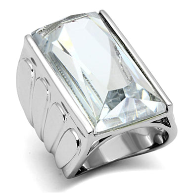 LO3030 - Rhodium Brass Ring with AAA Grade CZ  in Clear