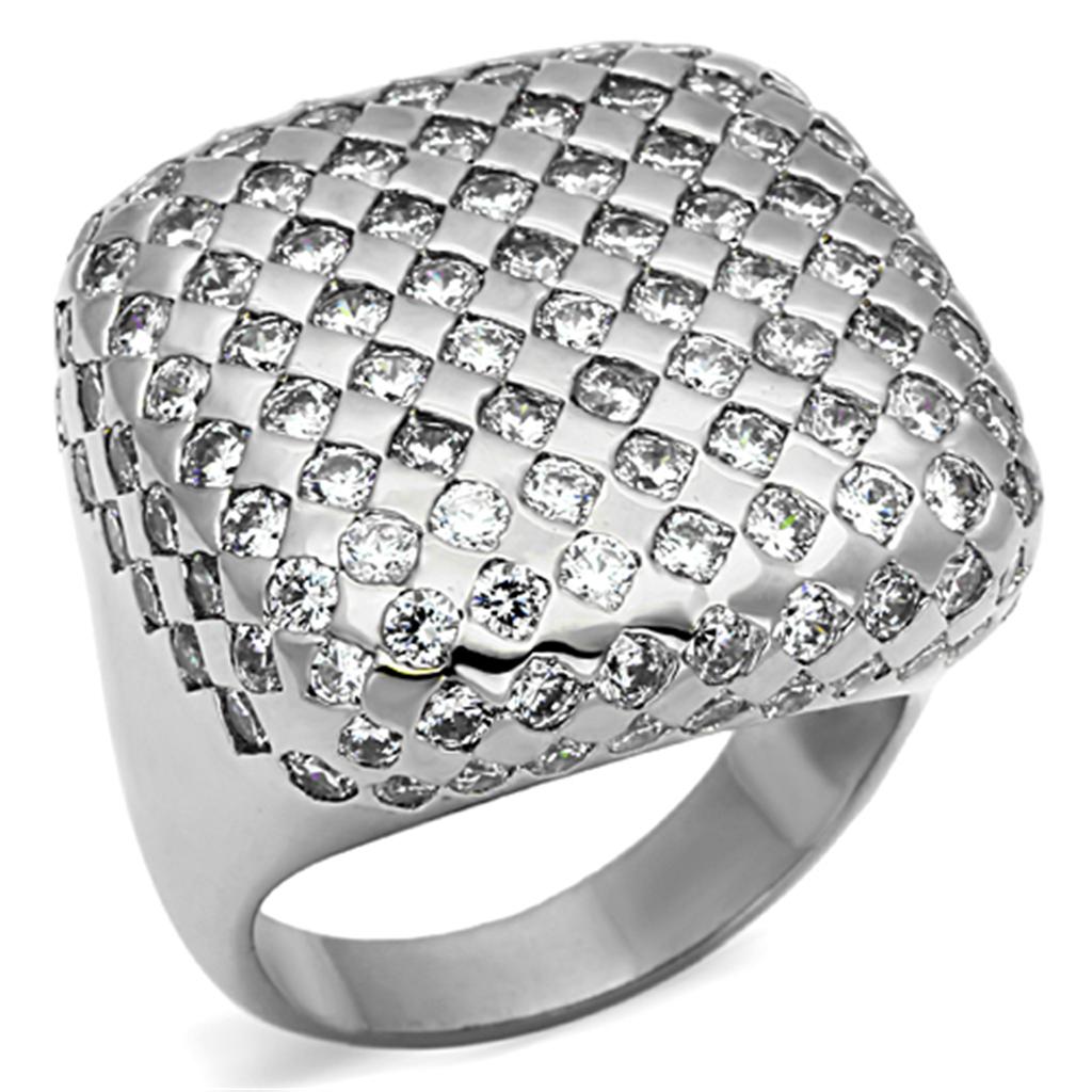 LO3169 - Rhodium Brass Ring with AAA Grade CZ  in Clear