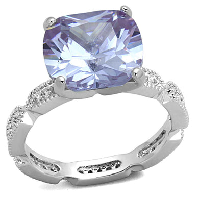 LO3195 Rhodium Brass Ring with AAA Grade CZ in Light Amethyst