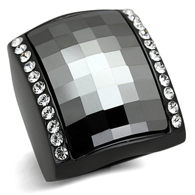 LO3207 - TIN Cobalt Black Brass Ring with Top Grade Crystal  in Black Diamond