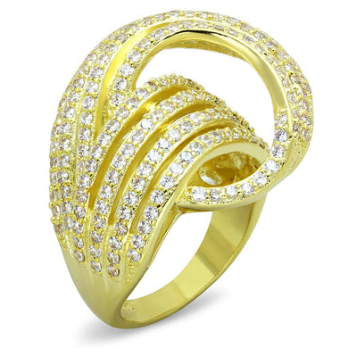 LO3222 Gold Brass Ring with AAA Grade CZ in Clear