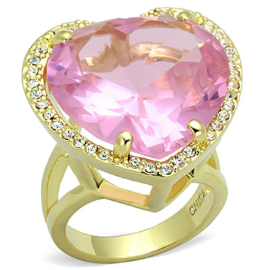 LO3251 - Gold Brass Ring with Synthetic Synthetic Glass in Rose