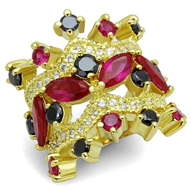LO3252 - Gold Brass Ring with AAA Grade CZ  in Multi Color