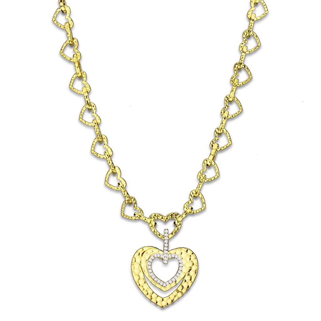 LO3341 - Gold Brass Necklace with AAA Grade CZ  in Clear