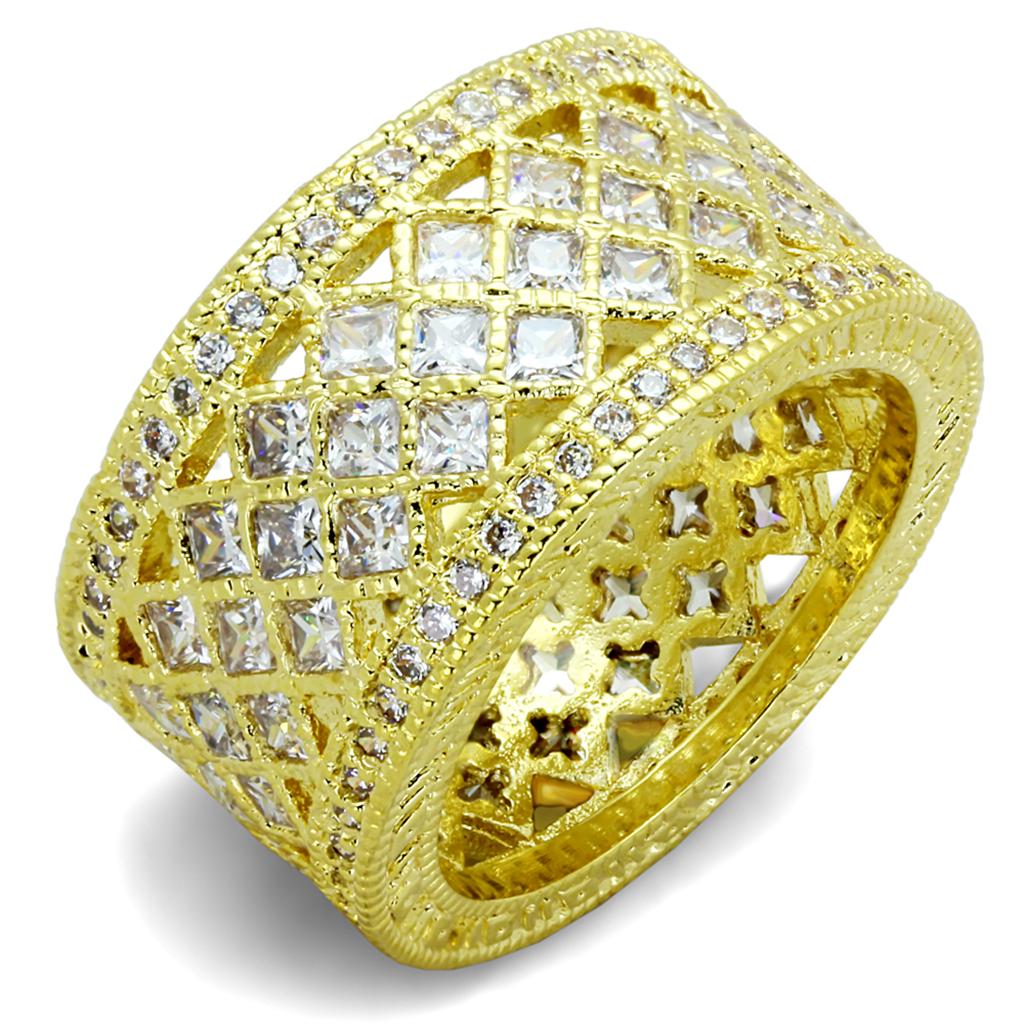 LO3351 - Gold Brass Ring with AAA Grade CZ  in Clear