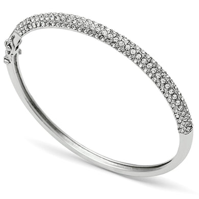 LO3438 - Rhodium Brass Bangle with Top Grade Crystal  in Clear