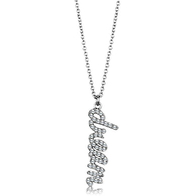 LO3489 - Rhodium Brass Chain Pendant with Top Grade Crystal  in Clear