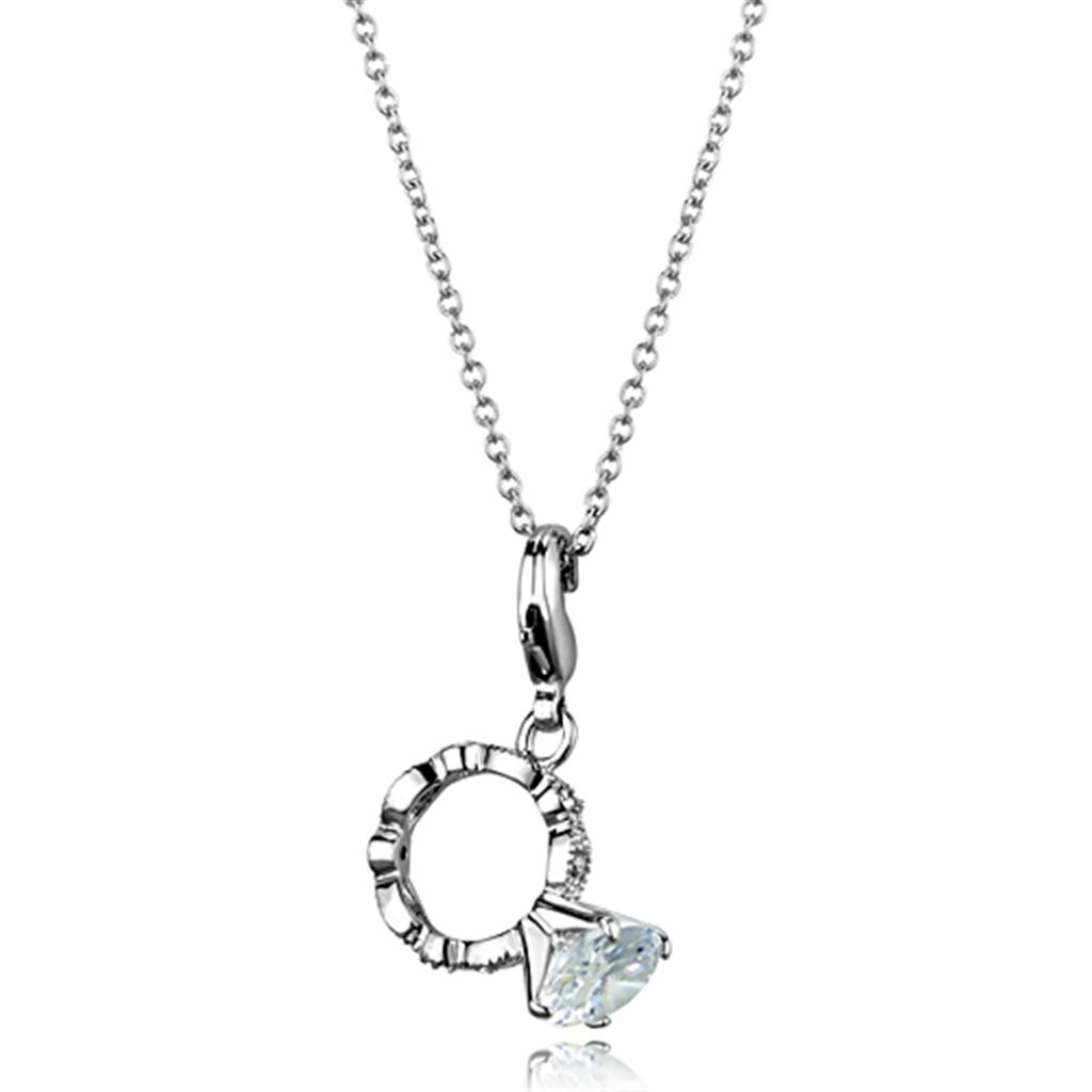 LO3490 - Rhodium Brass Pendant with AAA Grade CZ  in Clear