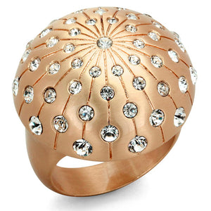 LO3514 - Rose Gold Brass Ring with Top Grade Crystal  in Clear