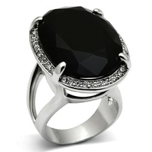 Load image into Gallery viewer, LO3534 - Rhodium Brass Ring with Synthetic Synthetic Glass in Jet