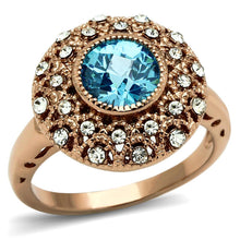 Load image into Gallery viewer, LO3535 - Rose Gold Brass Ring with AAA Grade CZ  in Sea Blue