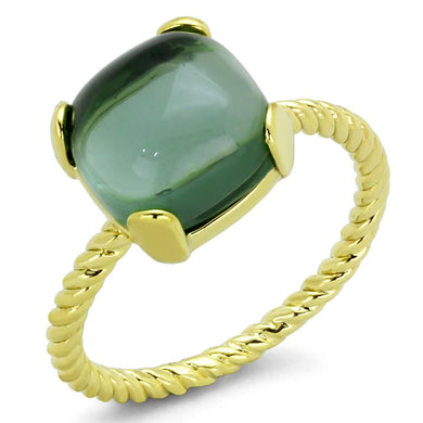 LO3546 - Gold Brass Ring with Synthetic Synthetic Glass in Emerald