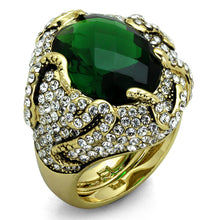 Load image into Gallery viewer, LO3588 - Flash Gold Brass Ring with Synthetic Synthetic Glass in Emerald