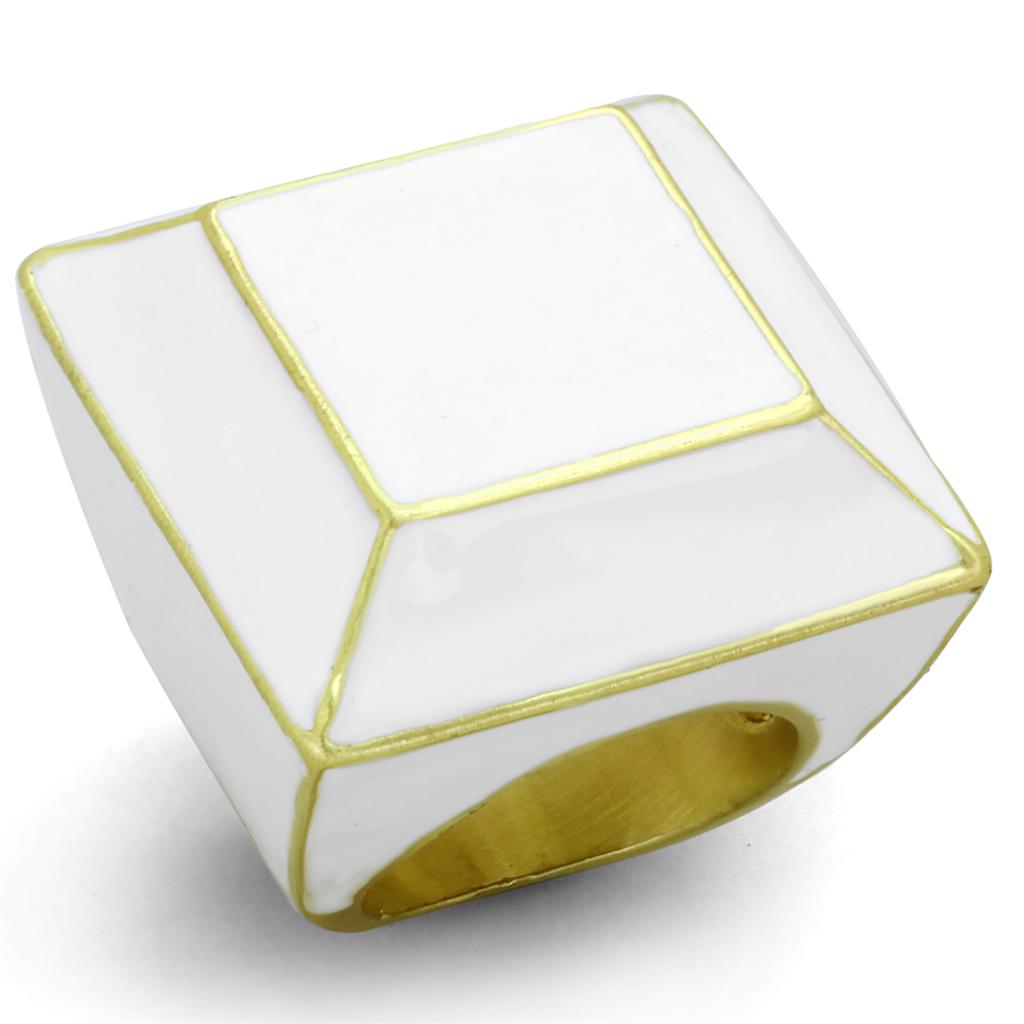 LO3604 - Gold & Brush Brass Ring with Epoxy  in White