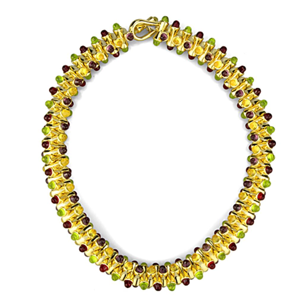 LO3610 Gold Brass Necklace with Synthetic in Multi Color