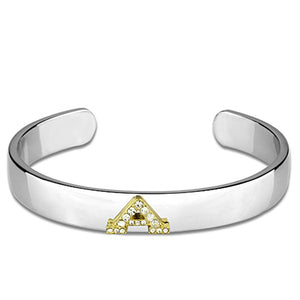 LO3611 - Reverse Two-Tone White Metal Bangle with Top Grade Crystal  in Clear