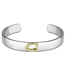 Load image into Gallery viewer, LO3613 - Reverse Two-Tone White Metal Bangle with Top Grade Crystal  in Clear