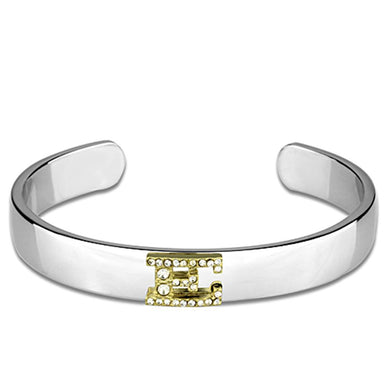 LO3615 - Reverse Two-Tone White Metal Bangle with Top Grade Crystal  in Clear