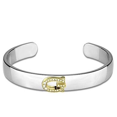 LO3617 - Reverse Two-Tone White Metal Bangle with Top Grade Crystal  in Clear
