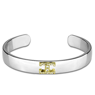 LO3619 - Reverse Two-Tone White Metal Bangle with Top Grade Crystal  in Clear