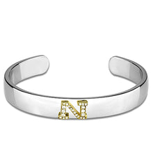 Load image into Gallery viewer, LO3623 - Reverse Two-Tone White Metal Bangle with Top Grade Crystal  in Clear