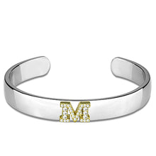 Load image into Gallery viewer, LO3624 - Reverse Two-Tone White Metal Bangle with Top Grade Crystal  in Clear