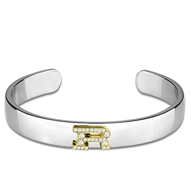 LO3628 - Reverse Two-Tone White Metal Bangle with Top Grade Crystal  in Clear