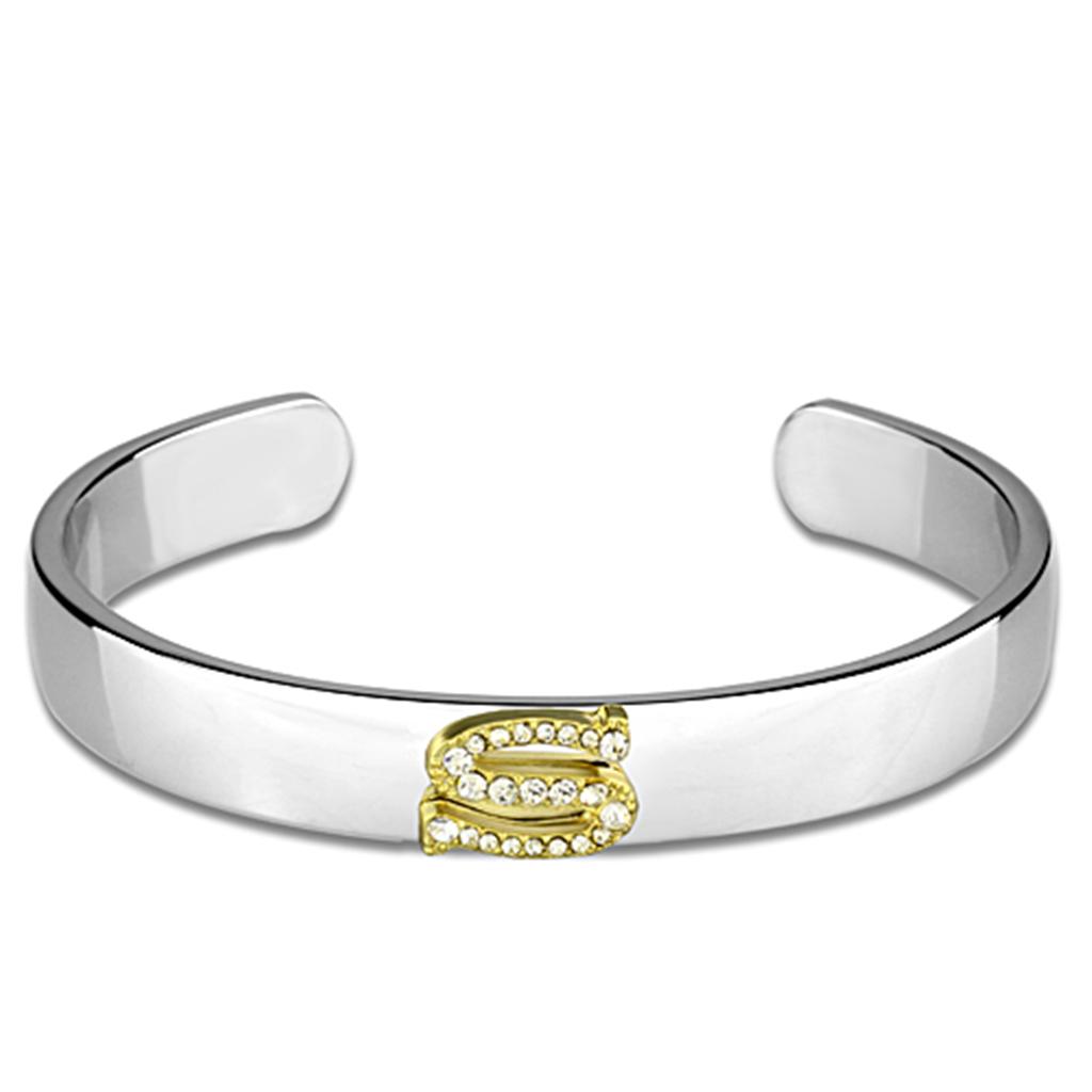 LO3629 - Reverse Two-Tone White Metal Bangle with Top Grade Crystal  in Clear